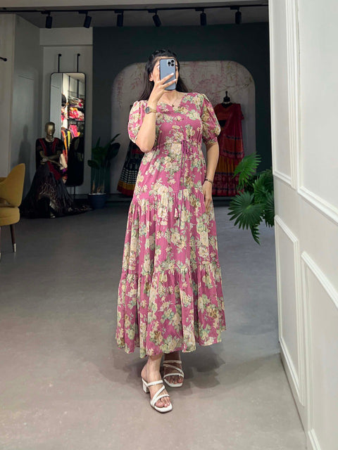 Pink Flower Fields Georgette Frock - Dreamy Florals for the Summer ClothsVilla Main image