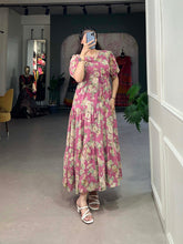 Load image into Gallery viewer, Pink Flower Fields Georgette Frock - Dreamy Florals for the Summer ClothsVilla