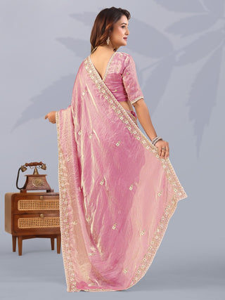 Pink Frendi Silk Saree with Sequins Work ClothsVilla