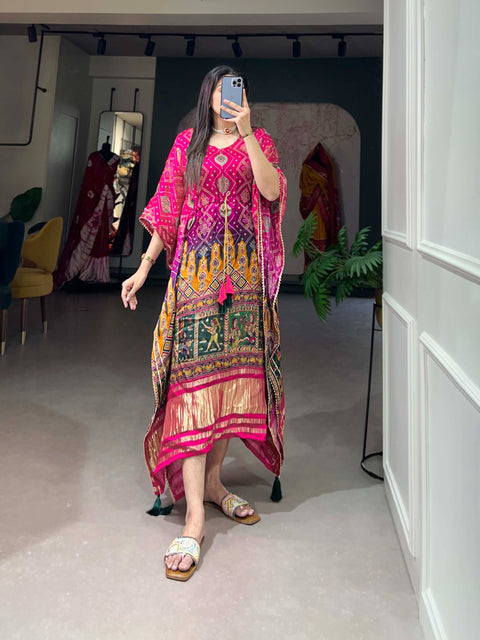 Pink Gaji Silk Kaftan - Effortless Elegance for Every Occasion ClothsVilla Main image