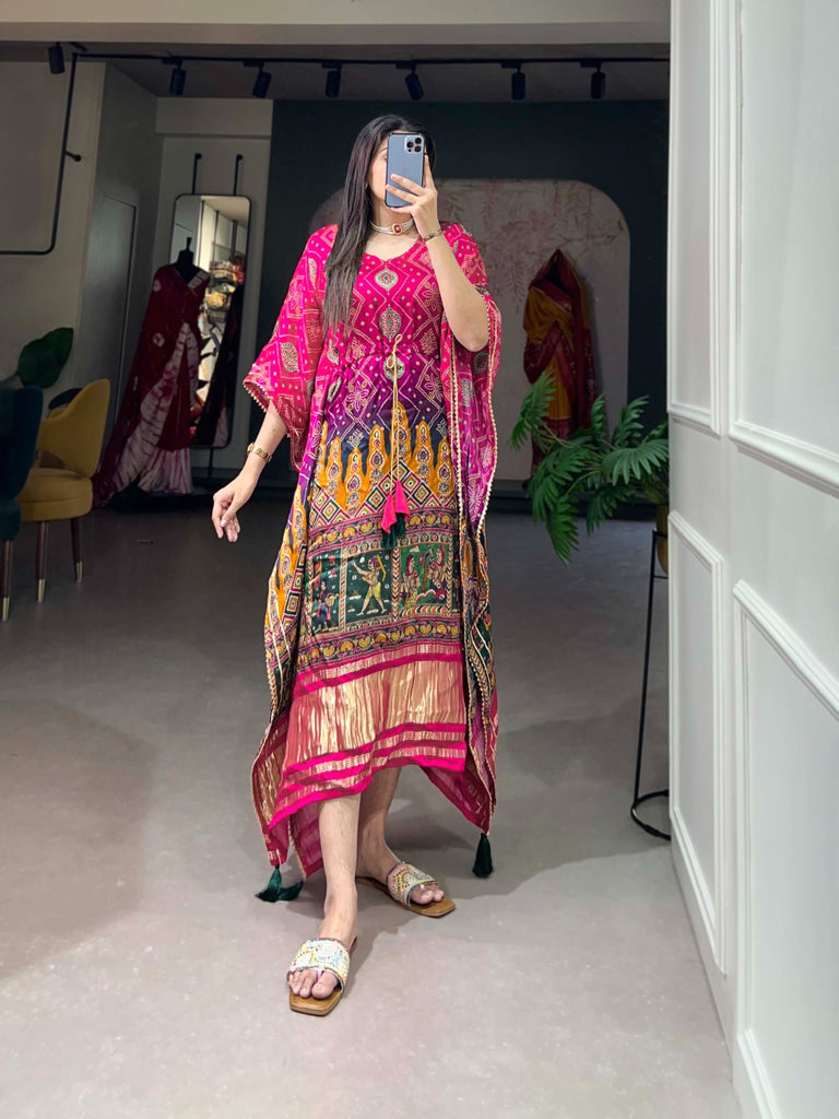 Pink Gaji Silk Kaftan - Effortless Elegance for Every Occasion ClothsVilla