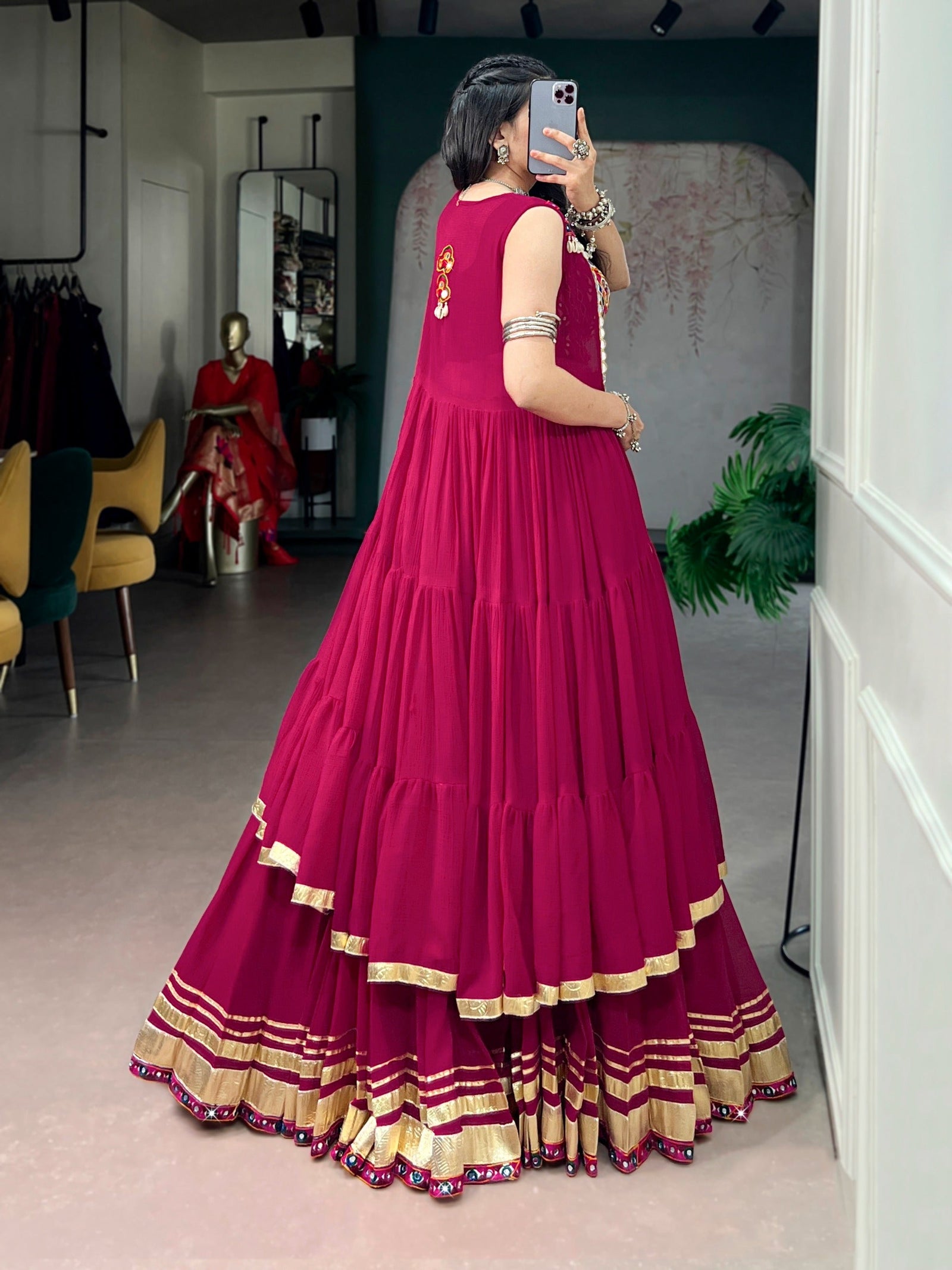 Pink Gamthi Mirror Work Lehenga set ClothsVilla