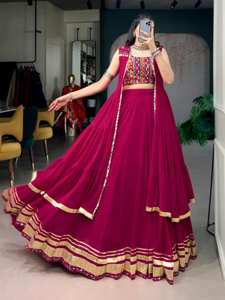 Pink Gamthi Mirror Work Lehenga set ClothsVilla