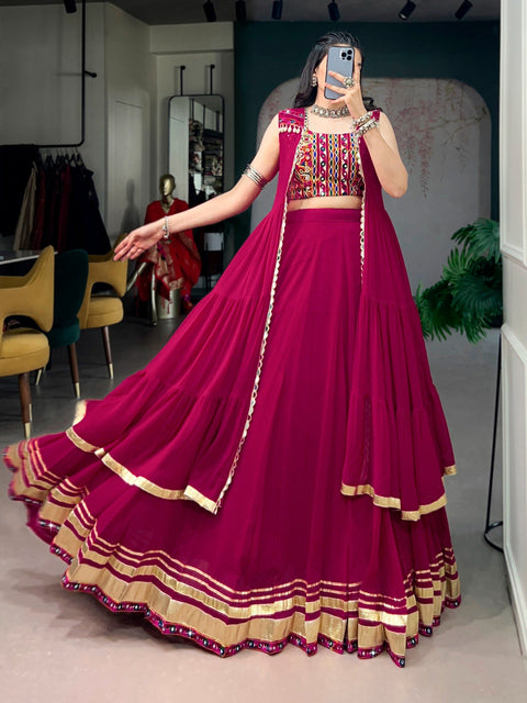 Pink Gamthi Mirror Work Lehenga set ClothsVilla Main image