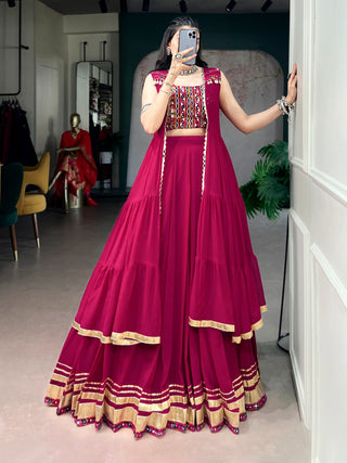 Pink Gamthi Mirror Work Lehenga set ClothsVilla