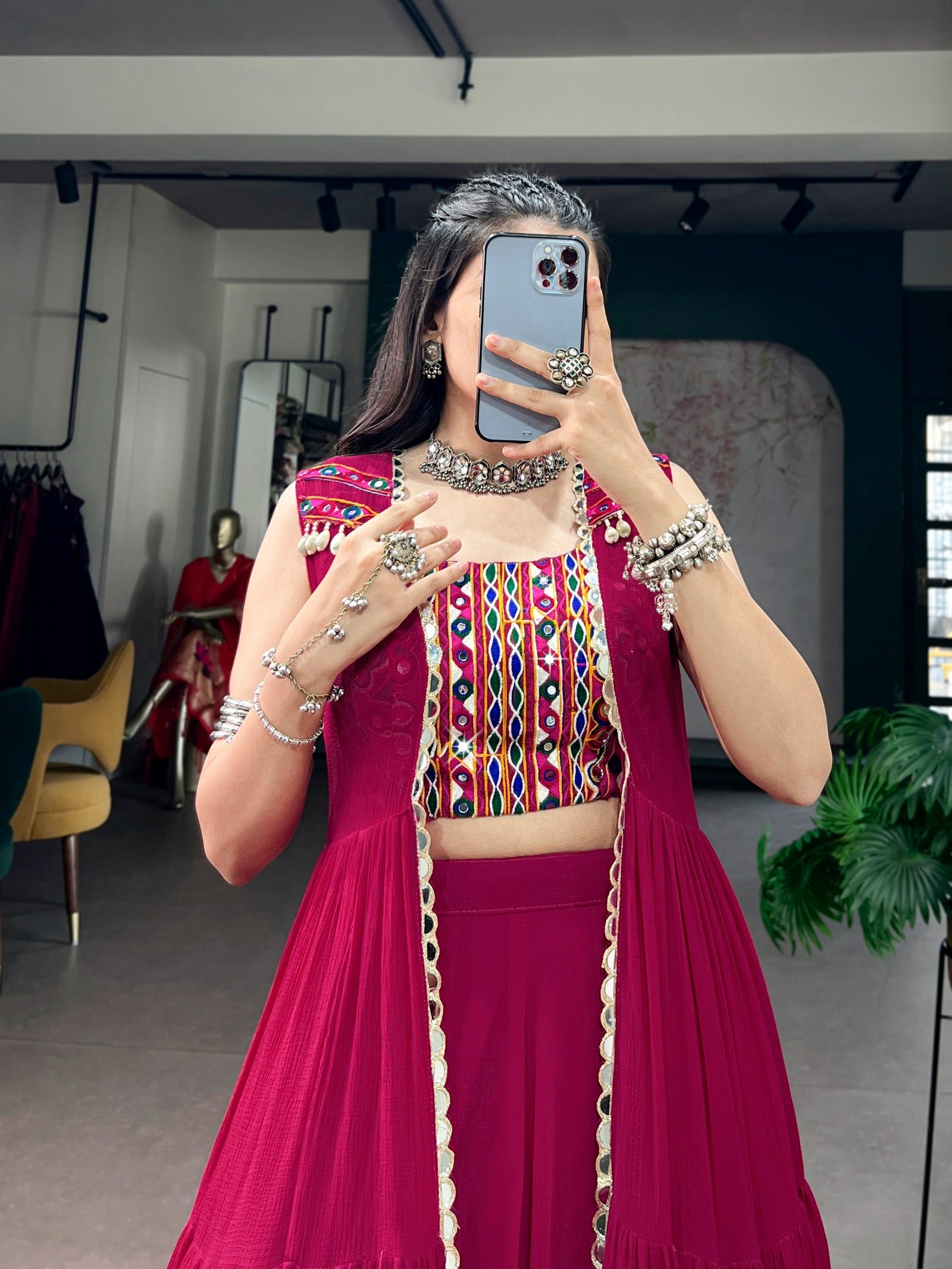 Pink Gamthi Mirror Work Lehenga set ClothsVilla