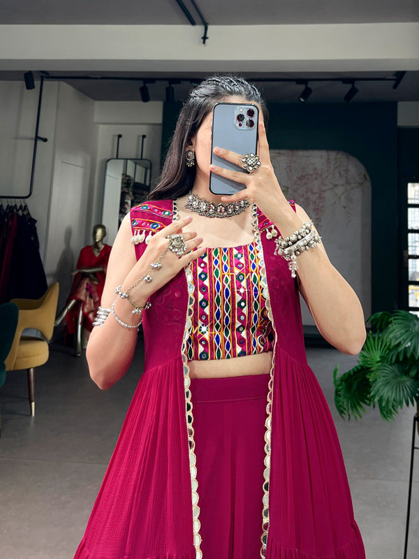 Pink Gamthi Mirror Work Lehenga set ClothsVilla