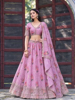 Pink Georgette Digital Print Lehenga ClothsVilla