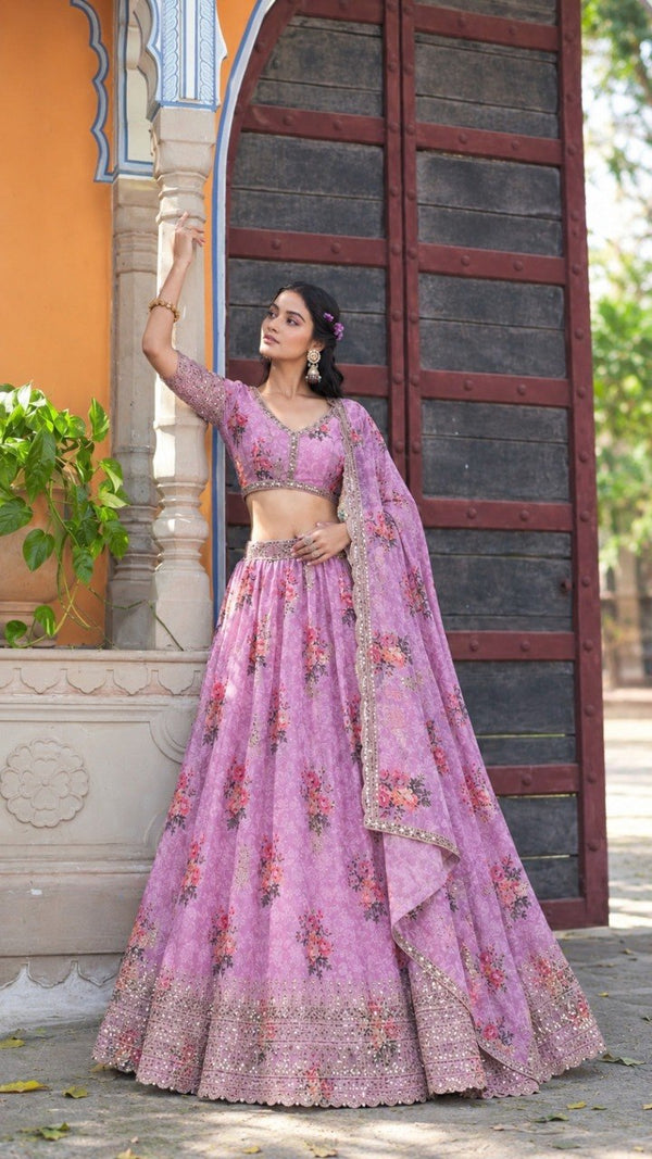 Pink Georgette Digital Print Lehenga ClothsVilla