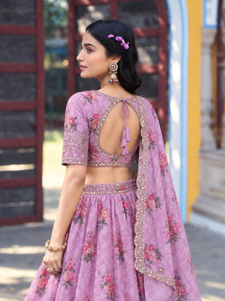 Pink Georgette Digital Print Lehenga ClothsVilla