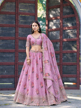 Pink Georgette Digital Print Lehenga ClothsVilla