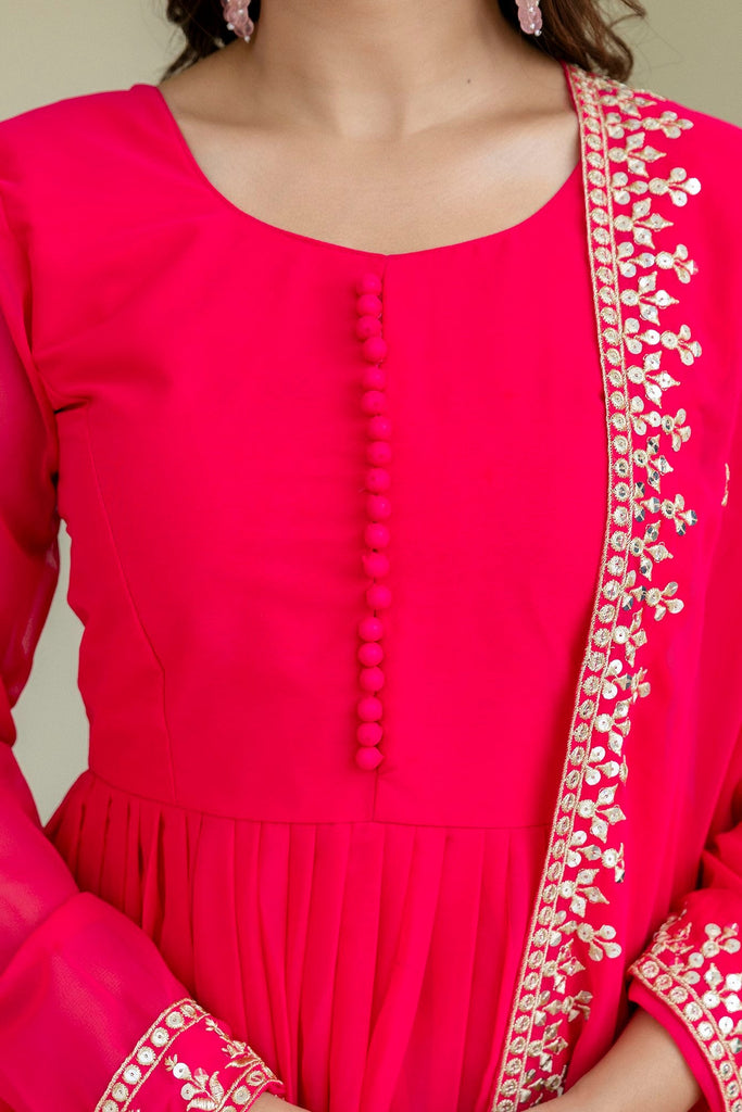 Pink Georgette Embroidered Gown with Dupatta Zari & Sequins Work Fully Stitched & Ready to Wear ClothsVilla