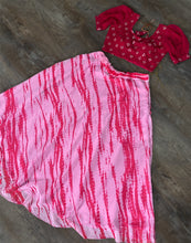 Load image into Gallery viewer, Pink Georgette Lehenga &amp; Blouse Set with Lahariya Print &amp; Mirrorwork ClothsVilla