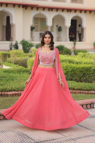 Pink Georgette Lehenga Choli with Koti Shrug ClothsVilla
