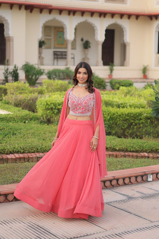 Pink Georgette Lehenga Choli with Koti Shrug ClothsVilla