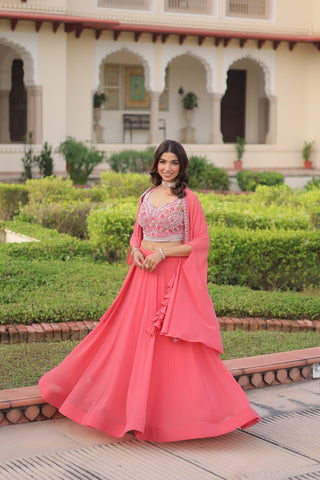 Pink Georgette Lehenga Choli with Koti Shrug ClothsVilla