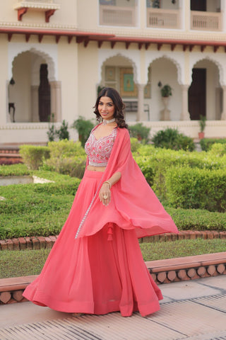 Pink Georgette Lehenga Choli with Koti Shrug ClothsVilla