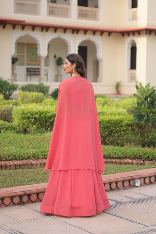 Pink Georgette Lehenga Choli with Shrug ClothsVilla