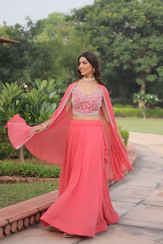 Pink Georgette Lehenga Choli with Shrug ClothsVilla