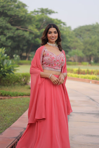 Pink Georgette Lehenga Choli with Shrug ClothsVilla