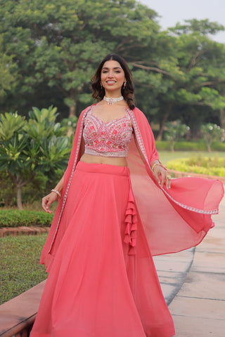 Pink Georgette Lehenga Choli with Shrug ClothsVilla