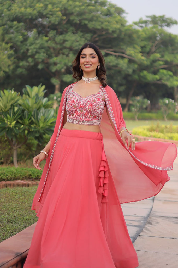 Pink Georgette Lehenga Choli with Shrug ClothsVilla