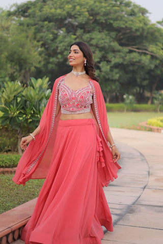 Pink Georgette Lehenga Choli with Shrug ClothsVilla