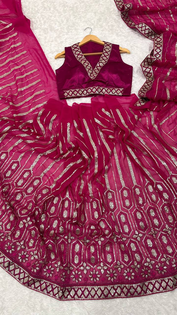 Pink Georgette Saree with Sequins, Thread & Dori Work Paired with Unstitched Japan Satin Blouse ClothsVilla