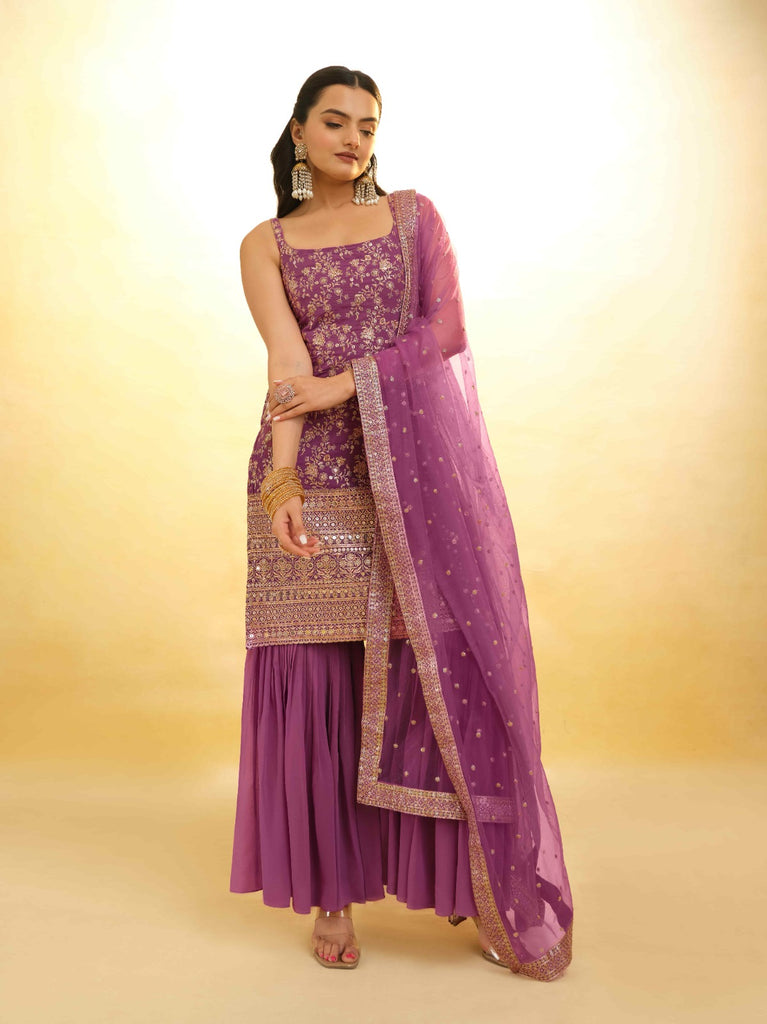 Pink Georgette Suit with Embroidery and Shantoon Bottom ClothsVilla