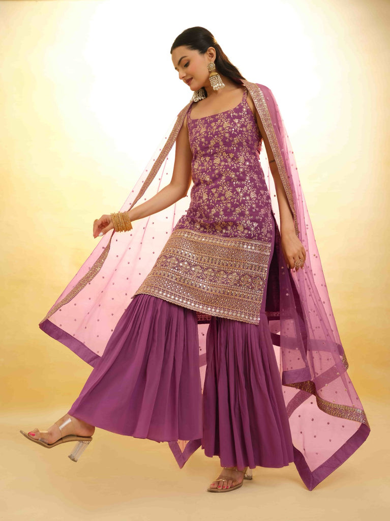 Pink Georgette Suit with Embroidery and Shantoon Bottom ClothsVilla