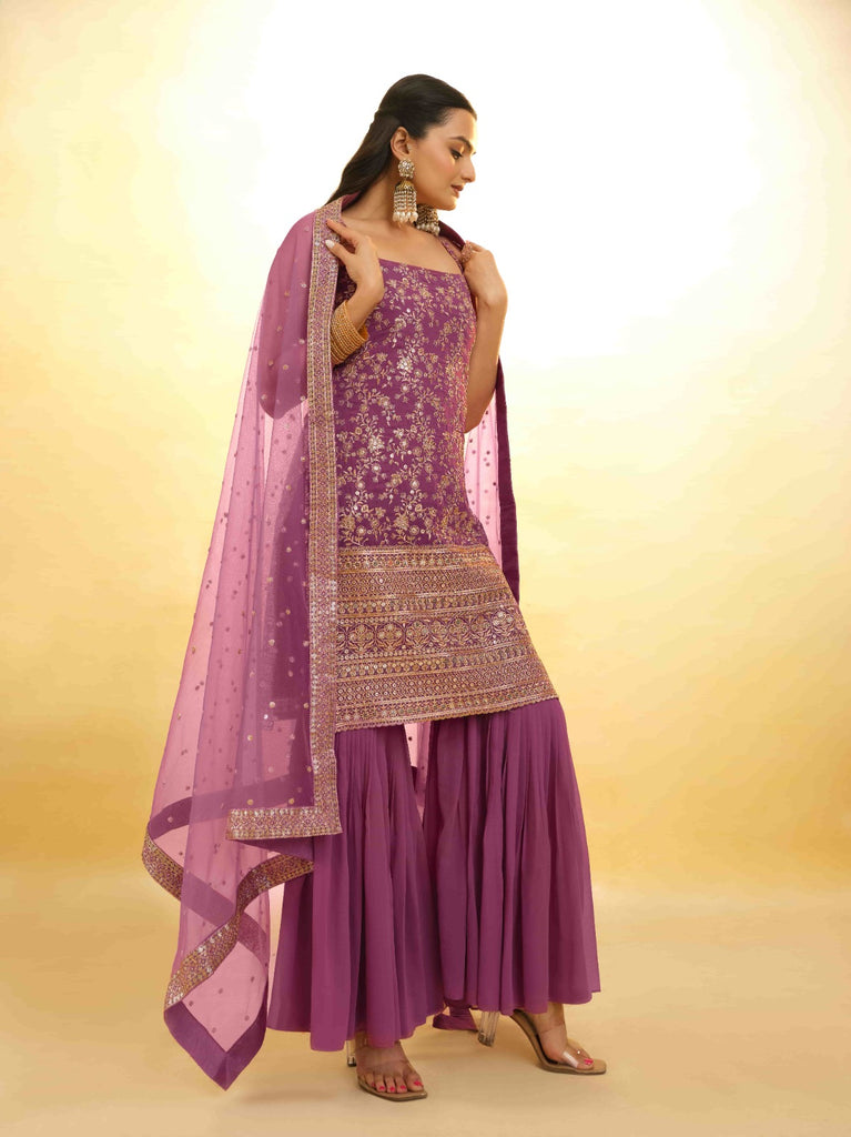 Pink Georgette Suit with Embroidery and Shantoon Bottom ClothsVilla