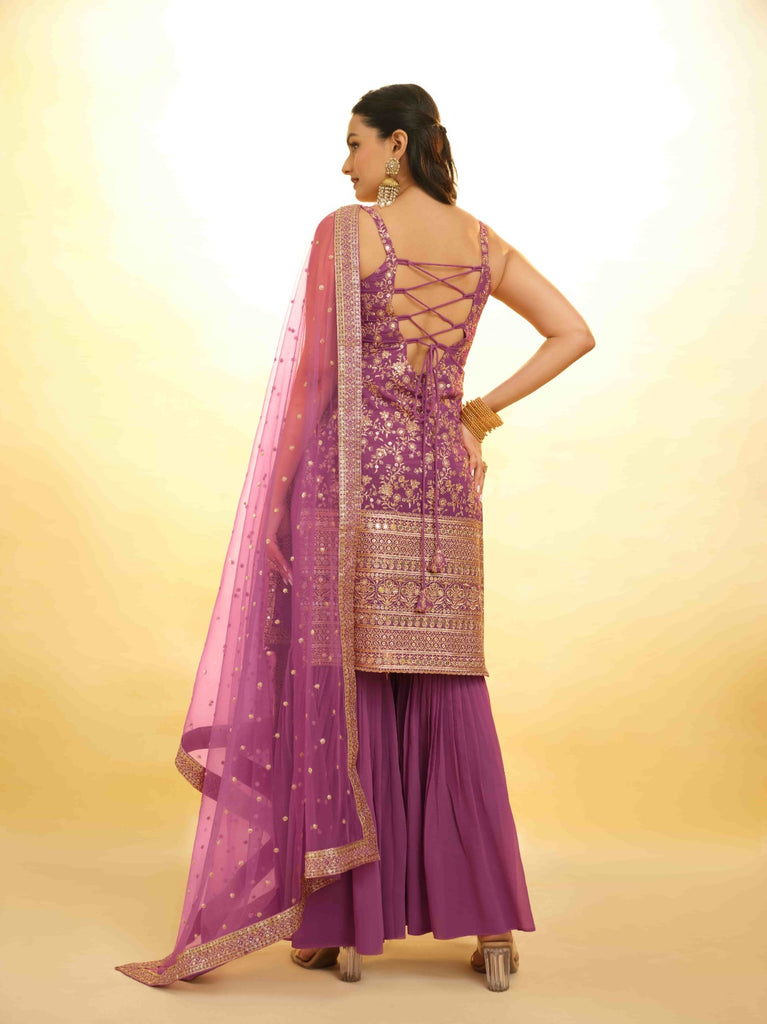 Pink Georgette Suit with Embroidery and Shantoon Bottom ClothsVilla