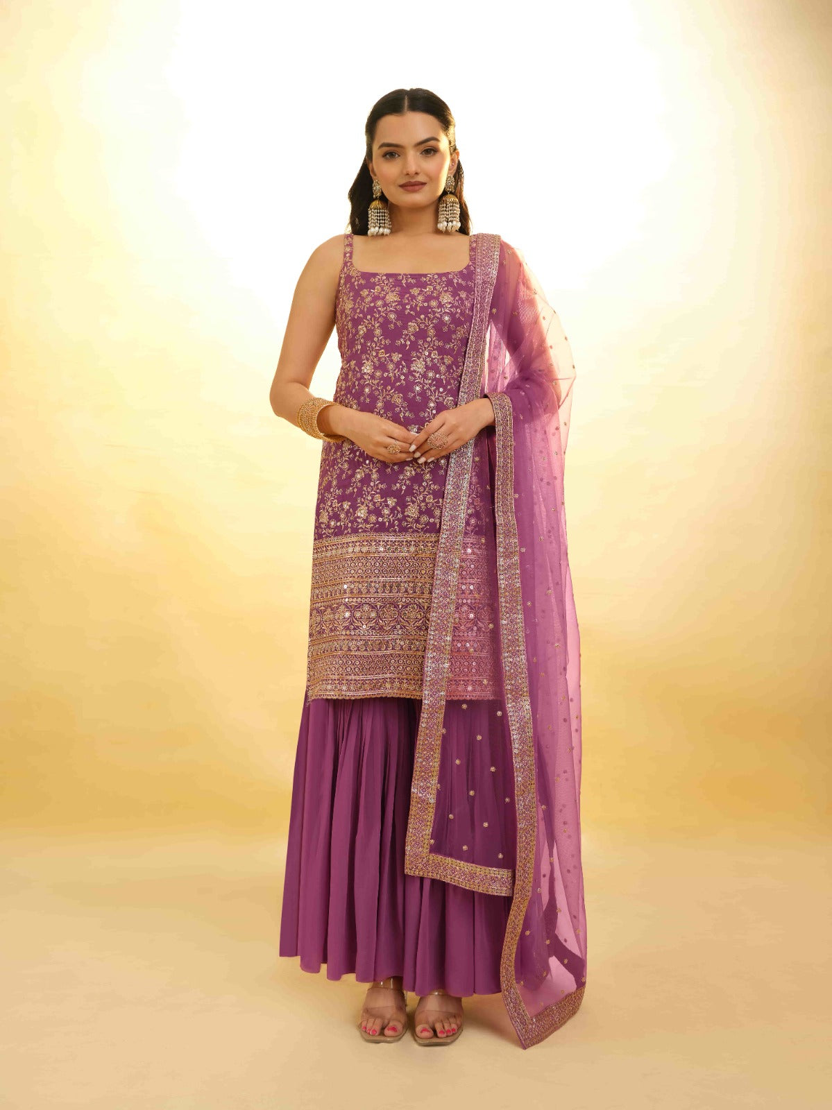 Pink Georgette Suit with Embroidery and Shantoon Bottom ClothsVilla Main image