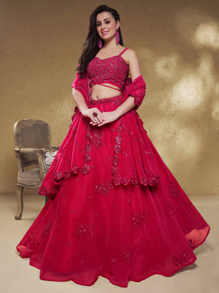 Georgette Zari, Sequin & Dori Embroidered Semi-Stitched Lehenga Choli Clothsvilla