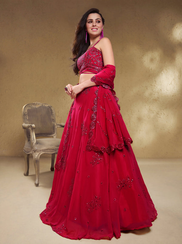 Georgette Zari, Sequin & Dori Embroidered Semi-Stitched Lehenga Choli Clothsvilla