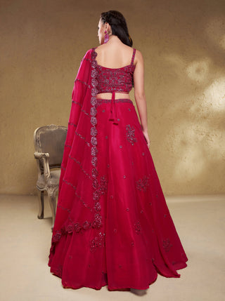 Georgette Zari, Sequin & Dori Embroidered Semi-Stitched Lehenga Choli Clothsvilla