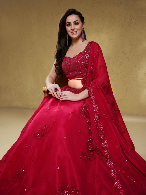 Georgette Zari, Sequin & Dori Embroidered Semi-Stitched Lehenga Choli Clothsvilla