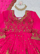 Load image into Gallery viewer, Pink Glam Fox Georgette Long Flared Anarkali with Plazo &amp; Dupatta – Zari &amp; Sequence ClothsVilla