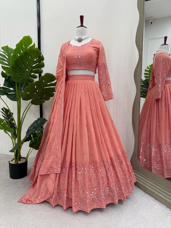Pink Glamorous Faux Georgette Lehenga Choli Set with Sequin Embroidery & Dupatta ClothsVilla
