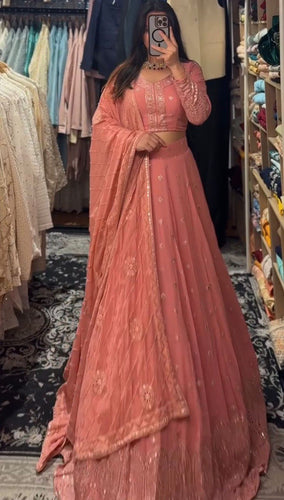 Pink Glamorous Faux Georgette Lehenga Choli Set with Sequin Embroidery & Dupatta ClothsVilla