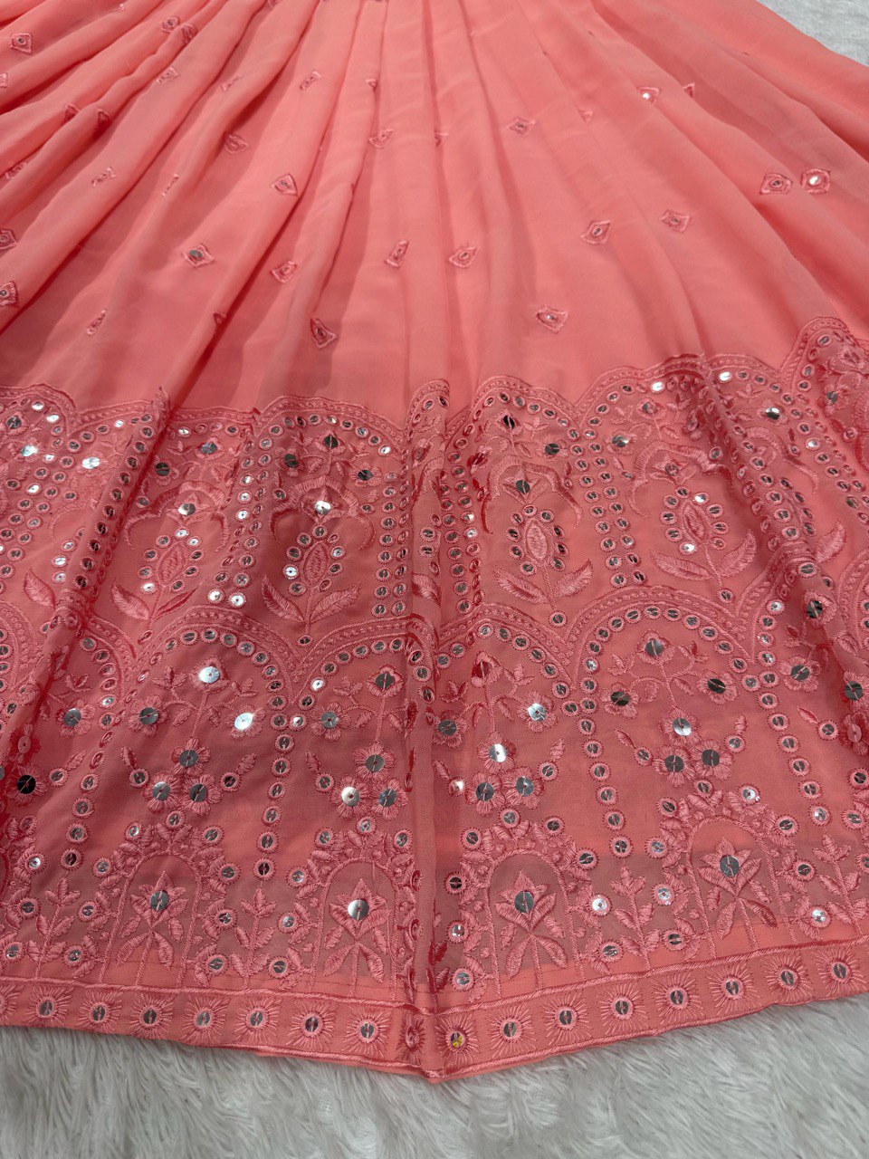 Pink Glamorous Faux Georgette Lehenga Choli Set with Sequin Embroidery & Dupatta ClothsVilla