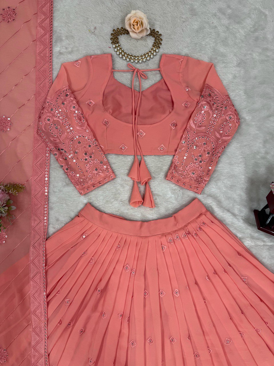 Pink Glamorous Faux Georgette Lehenga Choli Set with Sequin Embroidery & Dupatta ClothsVilla