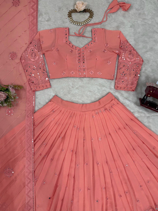 Pink Glamorous Faux Georgette Lehenga Choli Set with Sequin Embroidery & Dupatta ClothsVilla