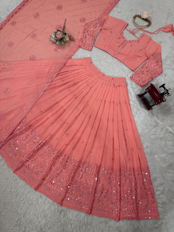 Pink Glamorous Faux Georgette Lehenga Choli Set with Sequin Embroidery & Dupatta ClothsVilla