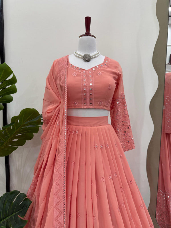 Pink Glamorous Faux Georgette Lehenga Choli Set with Sequin Embroidery & Dupatta ClothsVilla