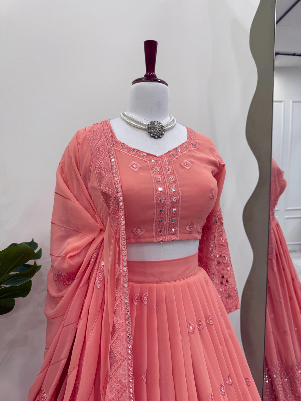 Pink Glamorous Faux Georgette Lehenga Choli Set with Sequin Embroidery & Dupatta ClothsVilla