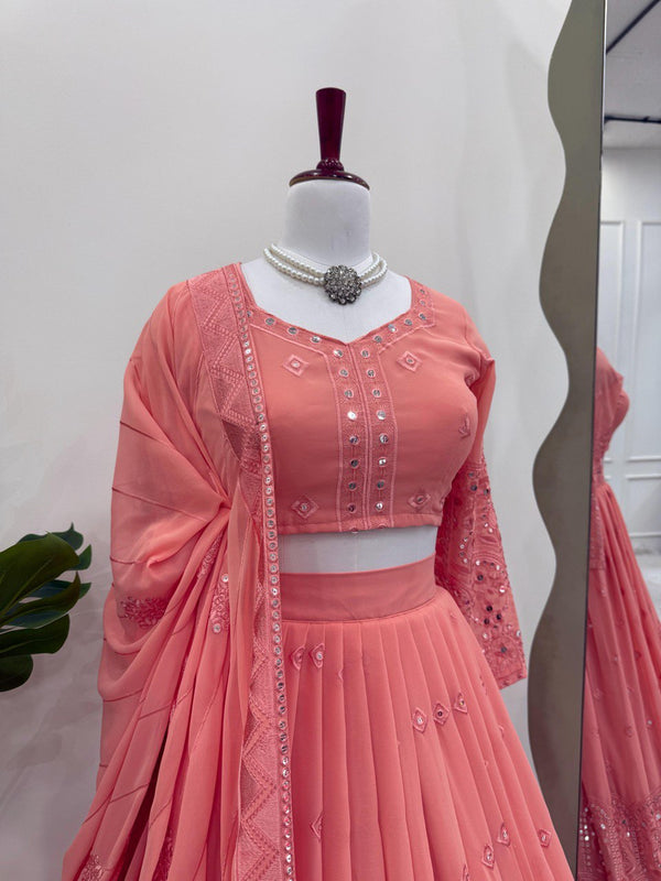 Pink Glamorous Faux Georgette Lehenga Choli Set with Sequin Embroidery & Dupatta ClothsVilla