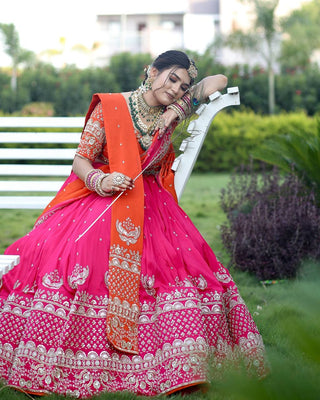 Pink Glamorous Faux Georgette Lehenga Choli with Dual Dupatta Thread & Sequin Embroidery  Premium Festive Wear ClothsVilla