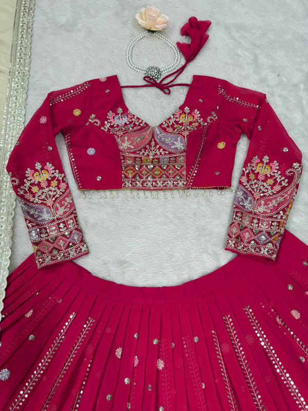 Pink Glamorous Faux Georgette Lehenga Set with Sequins & Thread Embroidery ClothsVilla