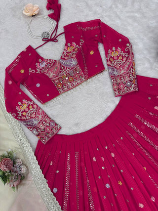 Pink Glamorous Faux Georgette Lehenga Set with Sequins & Thread Embroidery ClothsVilla